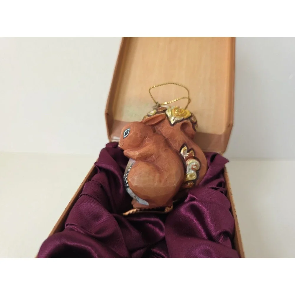 G Debrekht Hand Painted Ornament w/ box clip on squirrel
